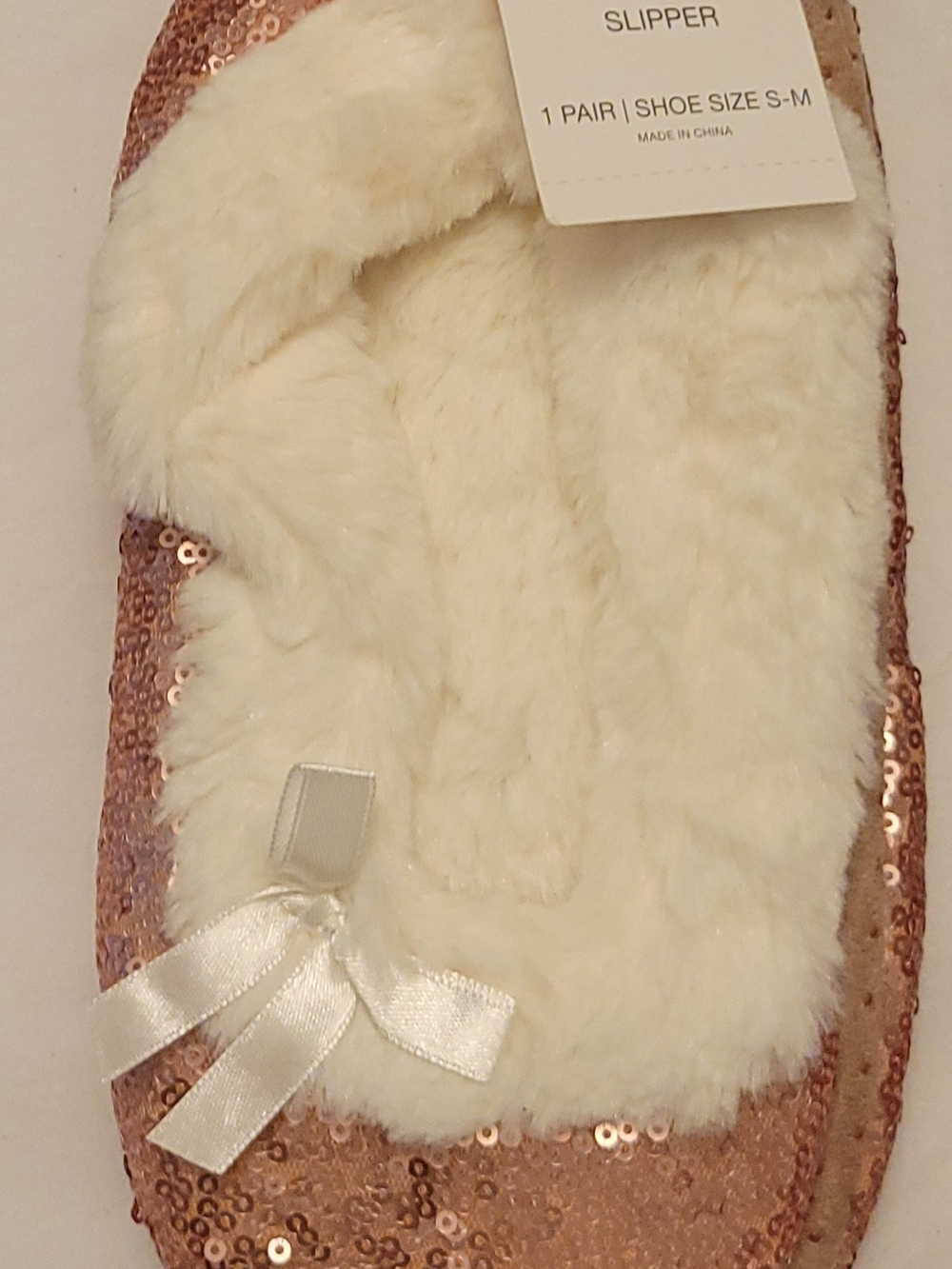 Mixit Rose Gold Sequin Faux-Fur Slippers